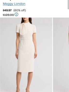 Maggy London Cream Tie-Neck Sheath Dress